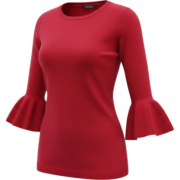 41 Hawthorn Sweaters - 41 Hawthorn Womens Red Pleated Bell Sleeve Boat Neck Pullover Sweater Small